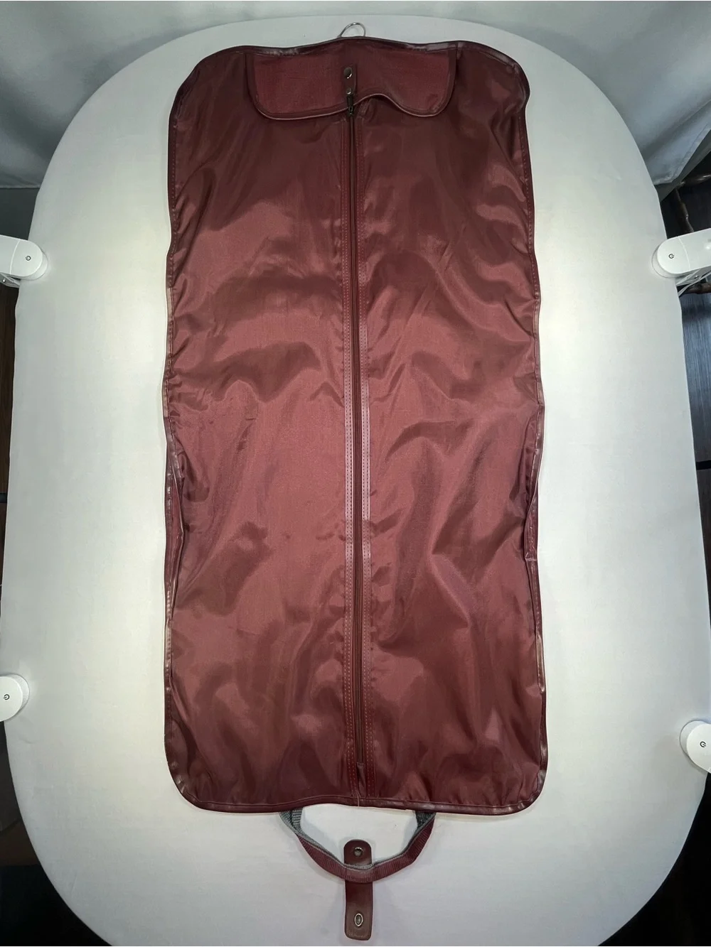 Oscar de la Renta Vintage Burgundy Canvas Tri-Fold Travel Luggage Garment Bag